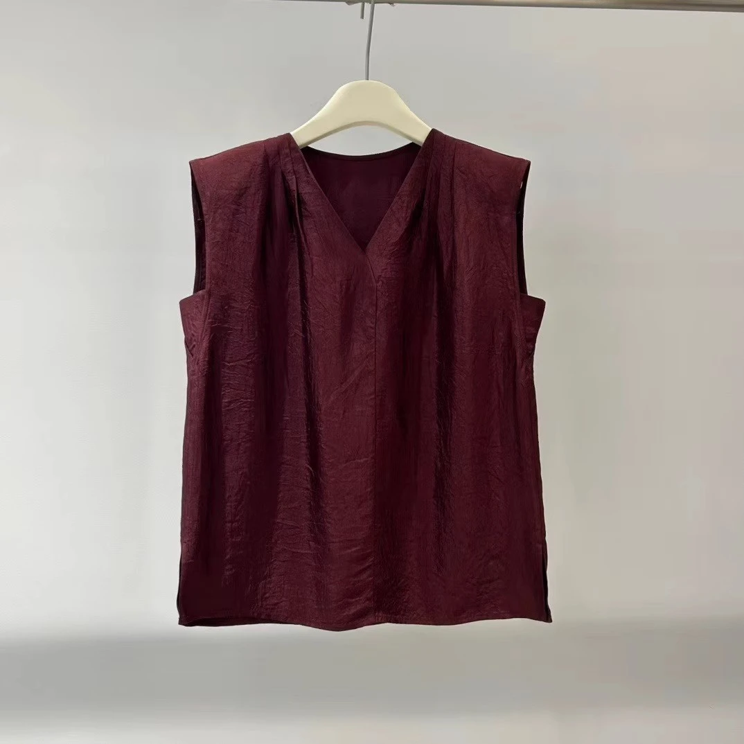 艾家新款2025夏季网红款时尚百搭无袖衬衫上衣女6047