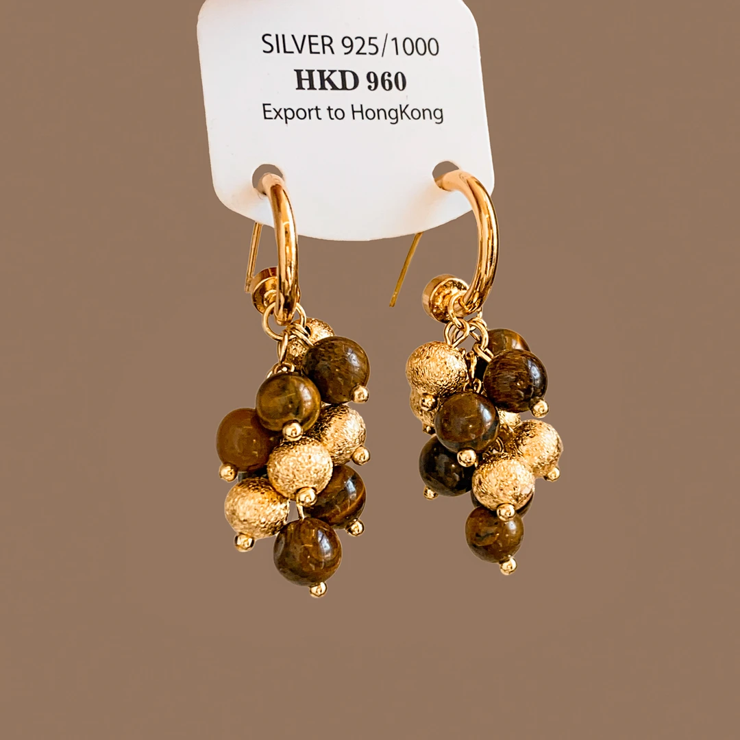 铜合金耳饰 美拉德复古串珠耳环耳坠女秋冬小众设计感耳钉耳饰潮