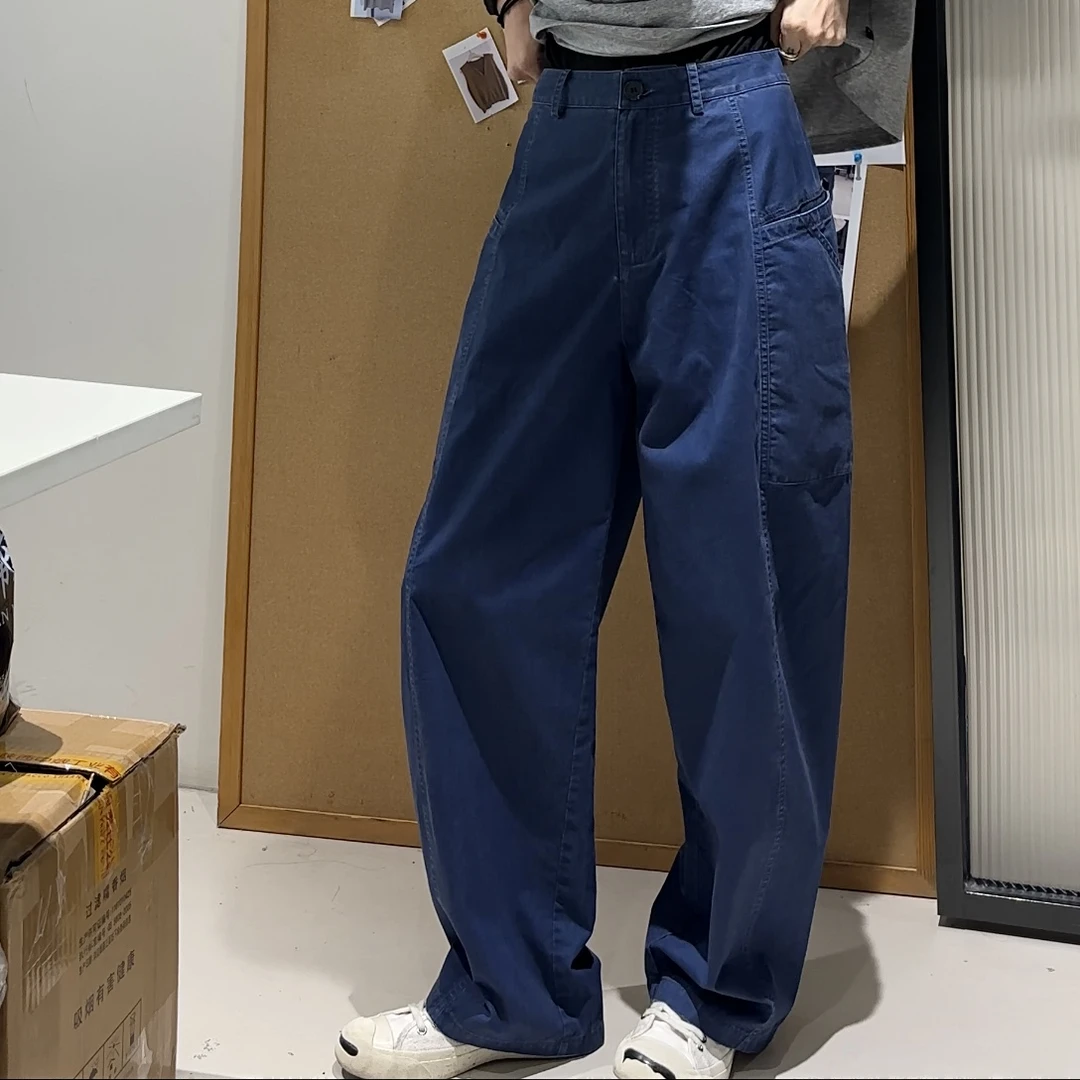 DAB水洗做旧宝石蓝薄款工装口袋休闲裤 D203