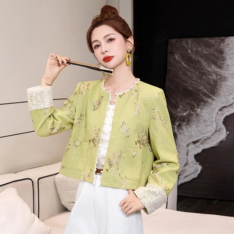 新中式国风盘扣提花短款外套女2025春秋季新款高级感超火爆款上衣