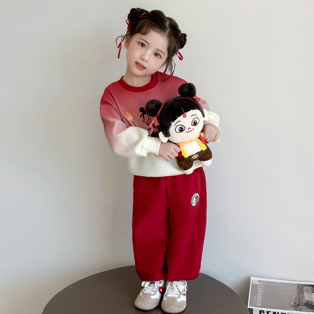 哪吒儿童服装女童秋装卫衣套装2025新款春秋小女孩发光带亮灯衣服