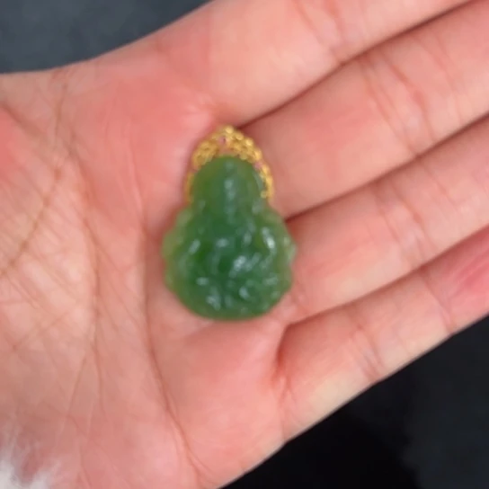 和田玉颈饰18K金镶嵌高3.2财神高冰无点