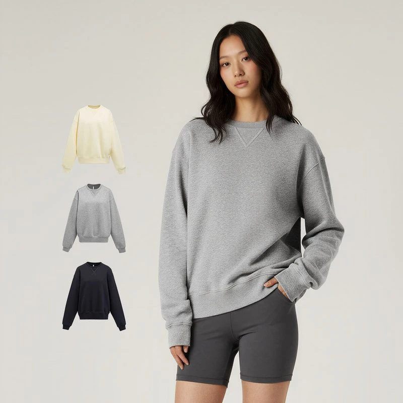 ChicSoso莱赛尔空气层新款卫衣秋冬保暖灰色圆领宽莱赛尔卫衣外套