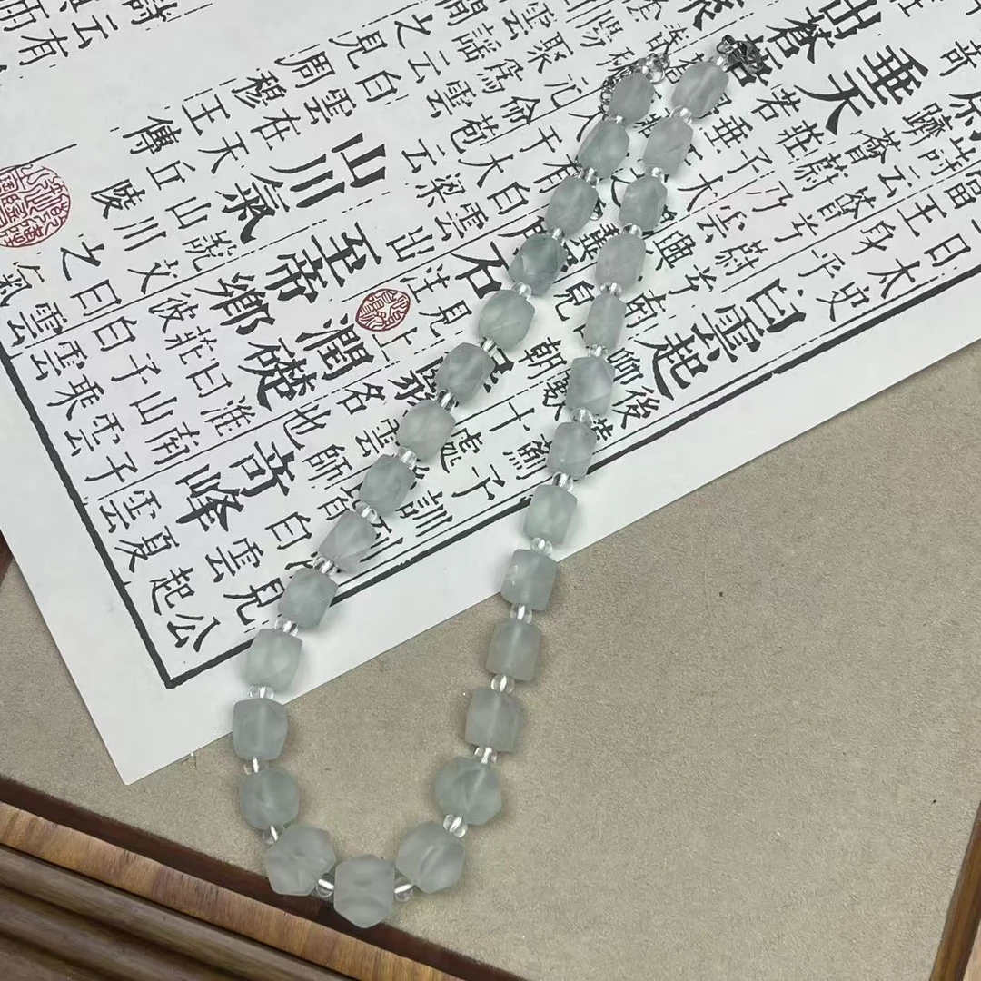 合金项链 LZ7040蓝白色透亮切面碎碎冰磨砂琉璃项链