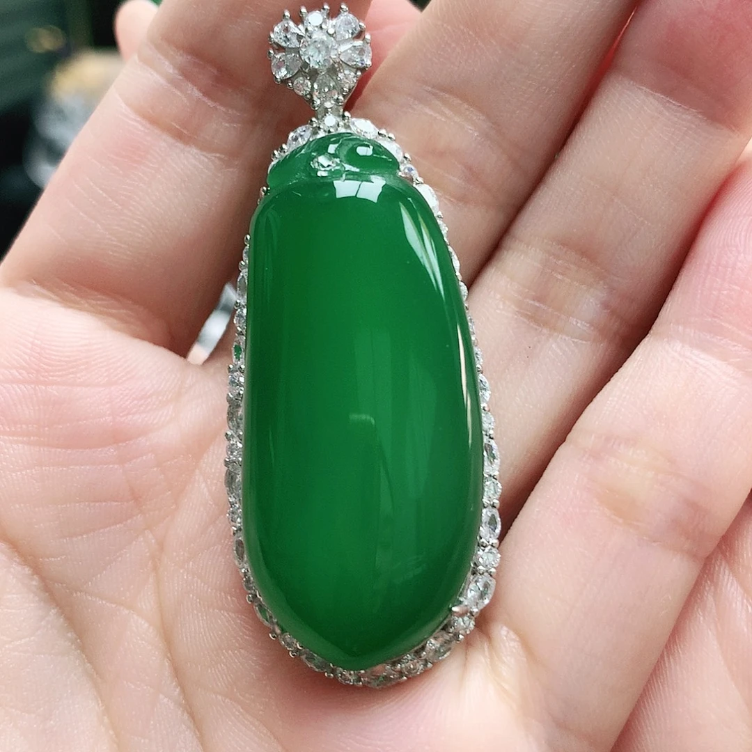 玛瑙/玉髓银S925镶嵌吊坠