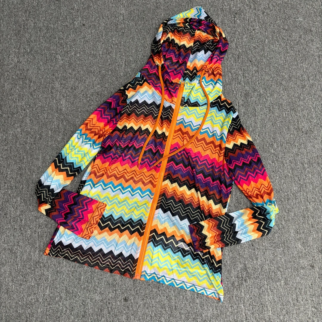 W205春夏弹力网纱帽款拉链防晒衣