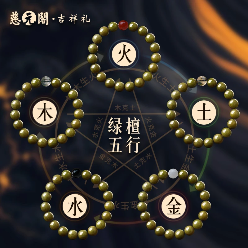 【按生日选购】慈元阁 五行绿檀手串 金木水火土