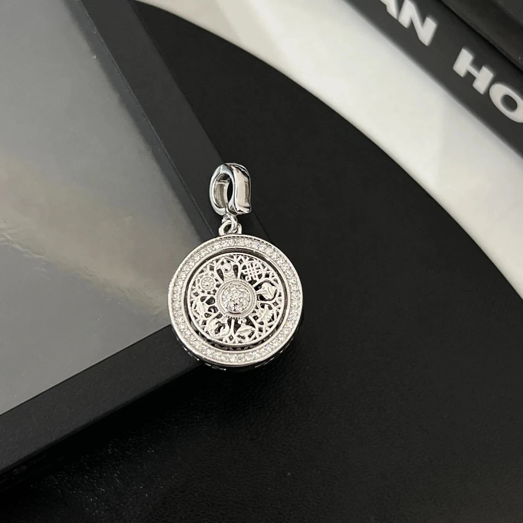 吊坠925银合成锆石 《八宝罗盘》复古小众锆锆双面纯银吊坠（单吊坠）