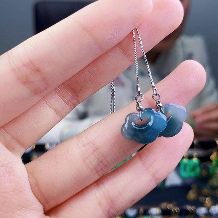 翡翠耳饰银S925镶嵌饰品