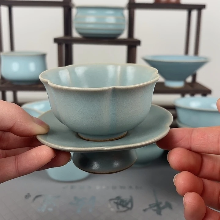 汝窑仿古釉梅花套盏