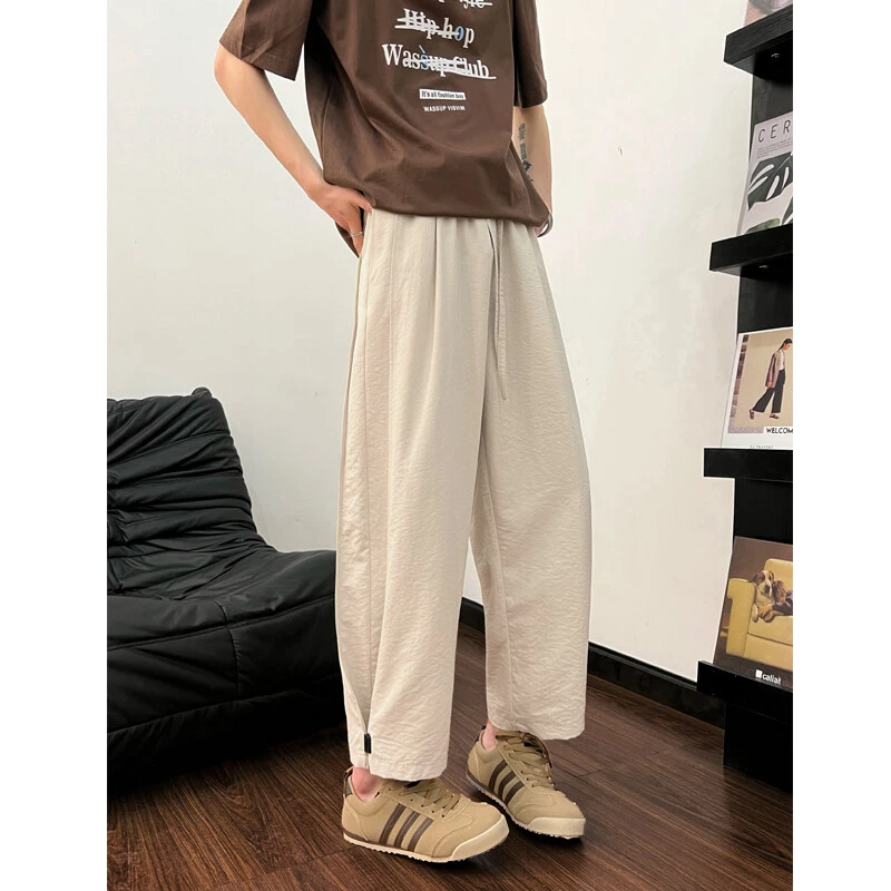 cleanfit薄款冰丝裤子男垂坠感束脚纽扣设计宽松阔腿垂感显瘦长裤