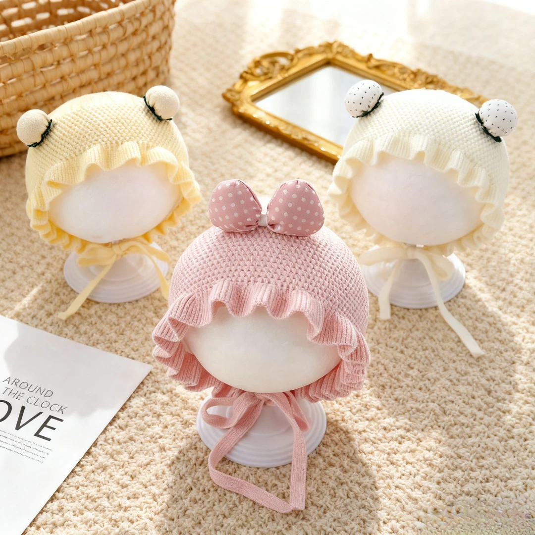 婴儿帽子秋冬季可爱公主针织帽女宝宝冬天防风护耳帽婴幼儿毛线帽