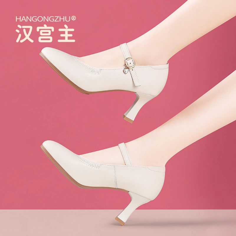 2025春季新款上班跟鞋圆头舒适低跟妈妈鞋形体走秀训练鞋子软皮鞋