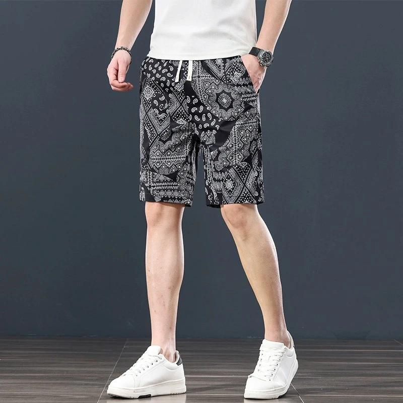 高端欧货腰果印花短裤男潮流百搭花色沙滩中裤夏季冰丝休闲五分裤