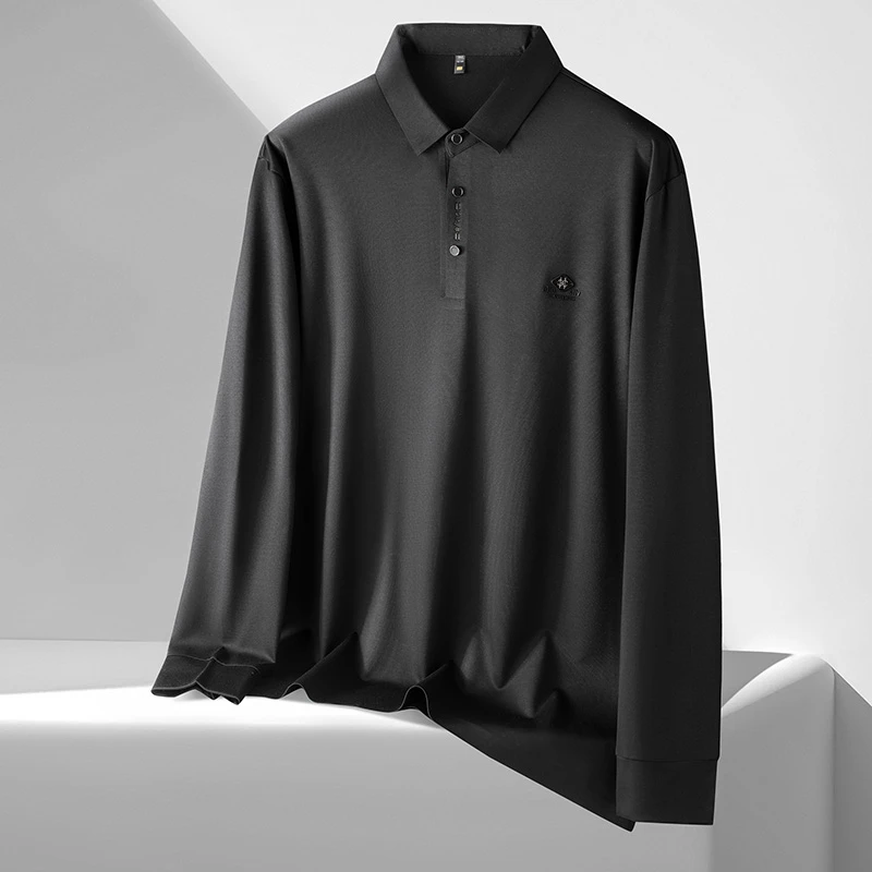 【弹力抗皱】春季大码翻领POLO衫纯色长袖百搭商务休闲T恤52165