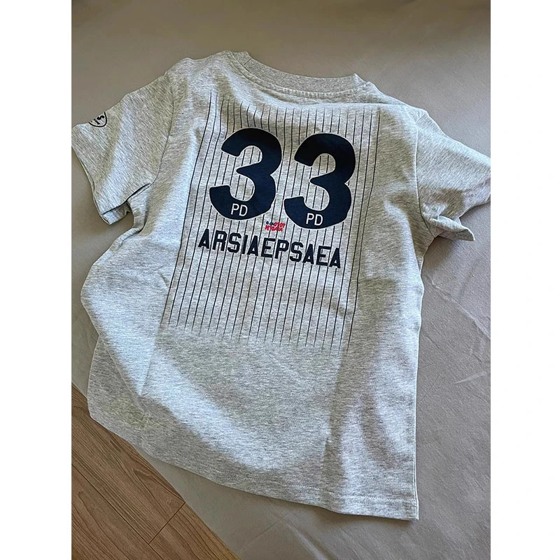 【珂塔芙】竖条纹字母正肩短袖t恤女修身设计感小众显瘦百搭上衣夏