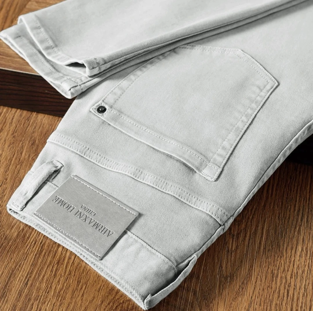 浅色春夏新款九分纯色牛仔裤男修身小直筒百搭休闲加绒长裤子男款