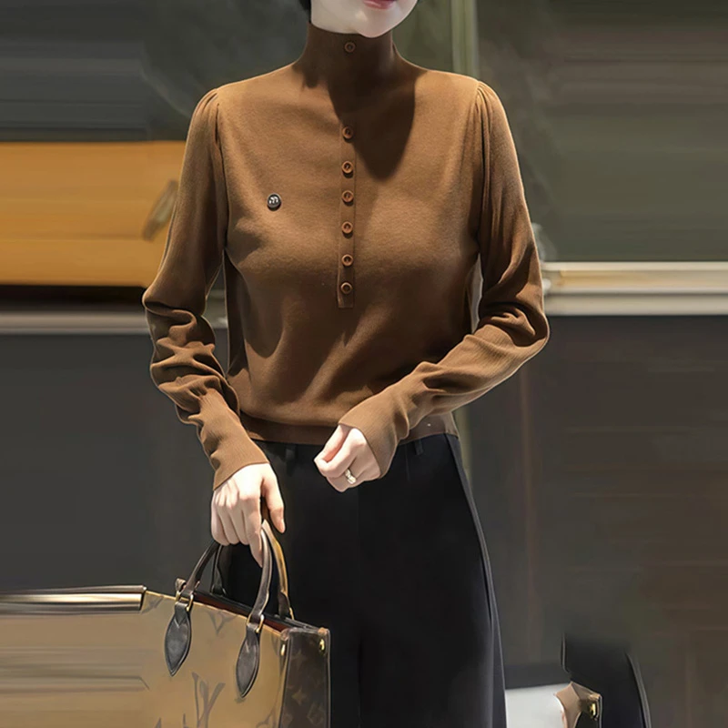 2025秋冬新款高领打底修身显瘦亲肤舒适长袖针织衫女百搭保暖上衣