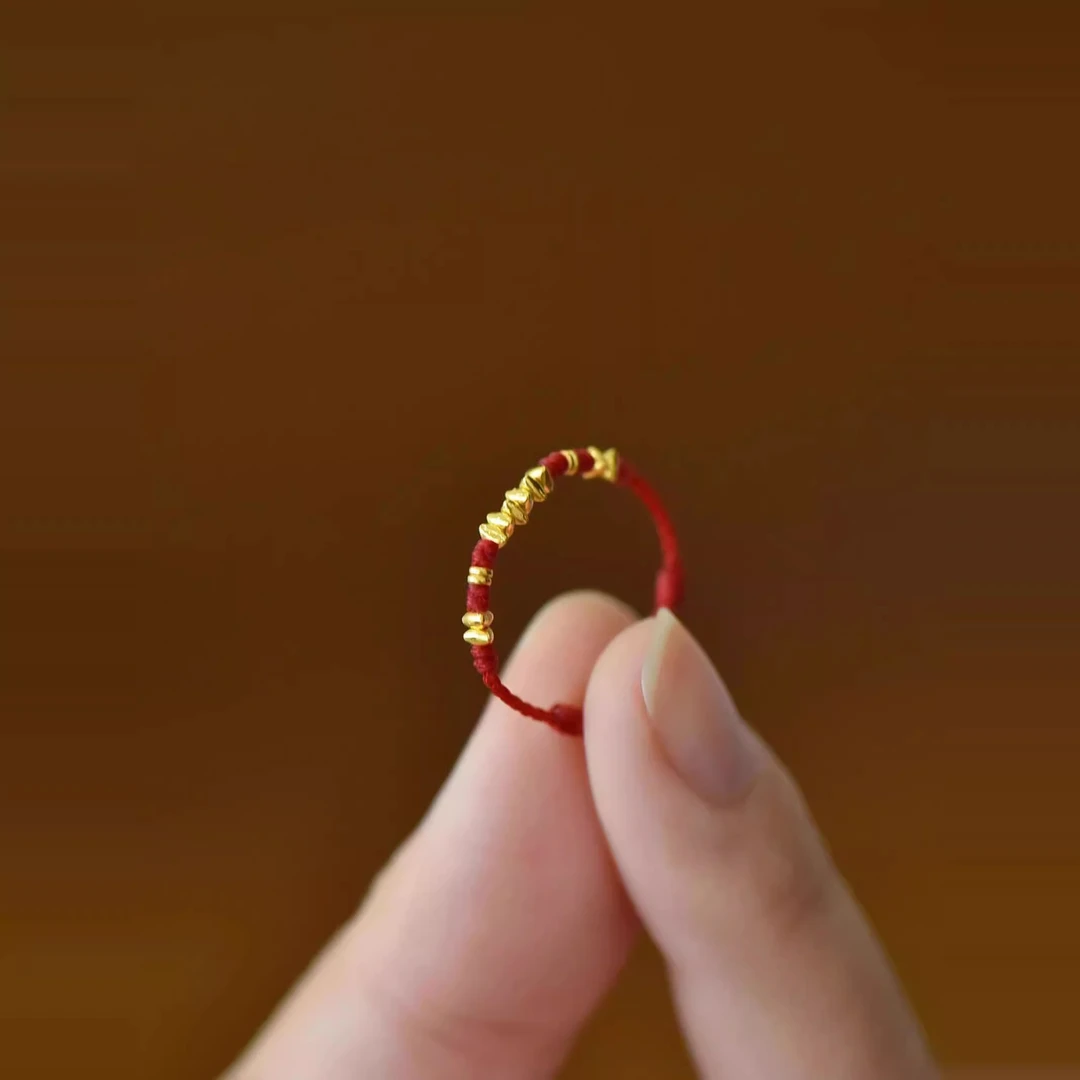 铜合金戒指 岁岁有金红绳戒指小众设计感本命年手工编织戒指礼物