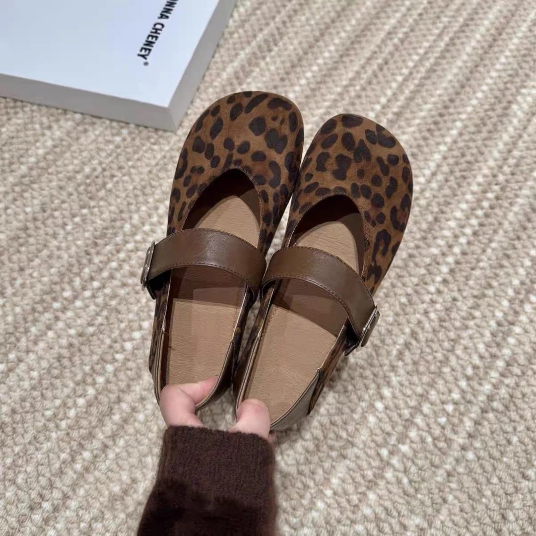 AIWEINI 豹纹玛丽珍2025秋季复古韩版内增高软底浅口单鞋女鞋