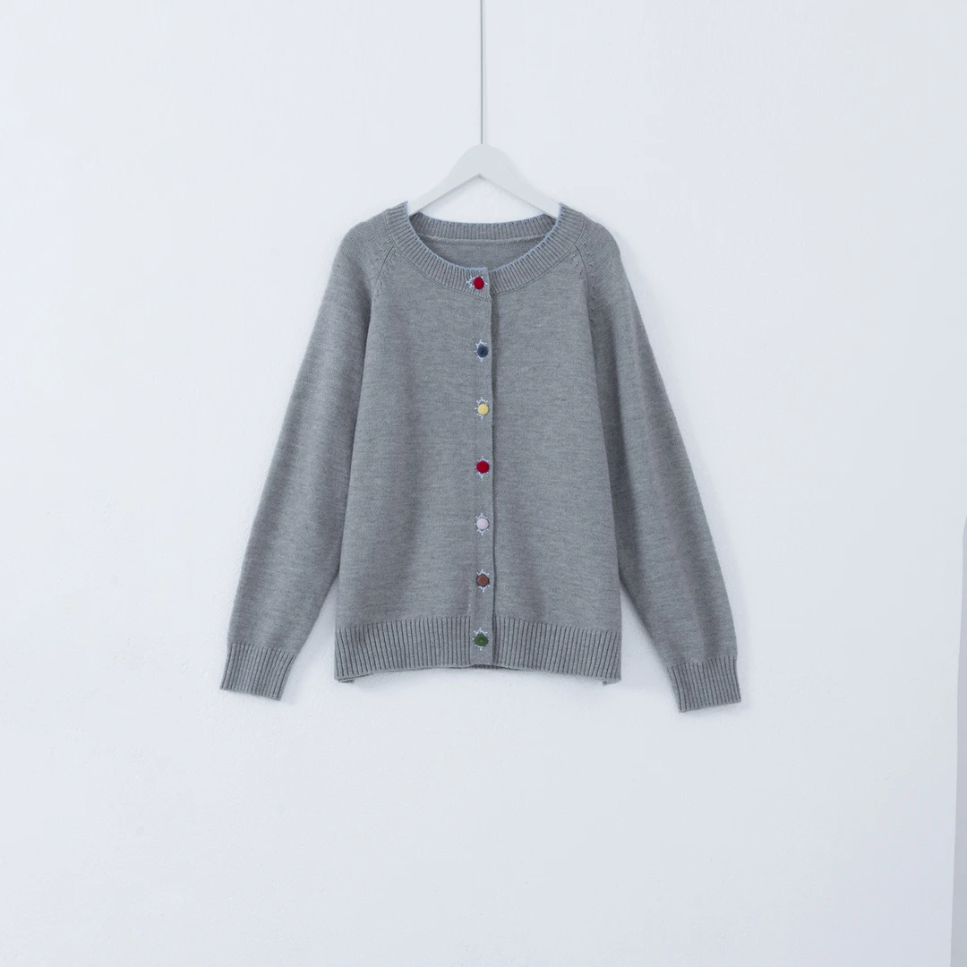 几里与麻 彩扣刺绣边圆领毛织开衫 衣长59 胸围104 2091333