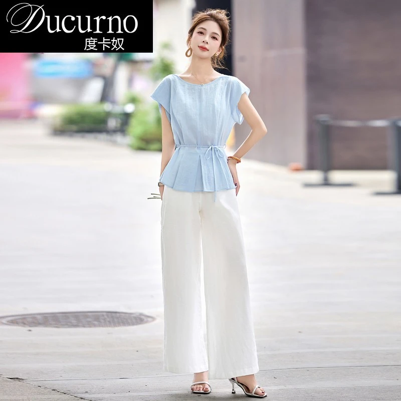 衬衫阔腿裤时尚套装女装夏季新款洋气减龄上衣休闲裤子两件套淑女