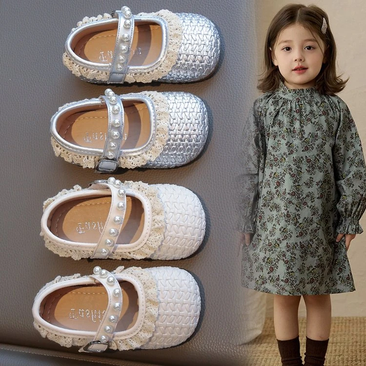 女童珍珠软底公主鞋2025新款儿童鞋子女宝洋气小皮鞋花边单鞋157