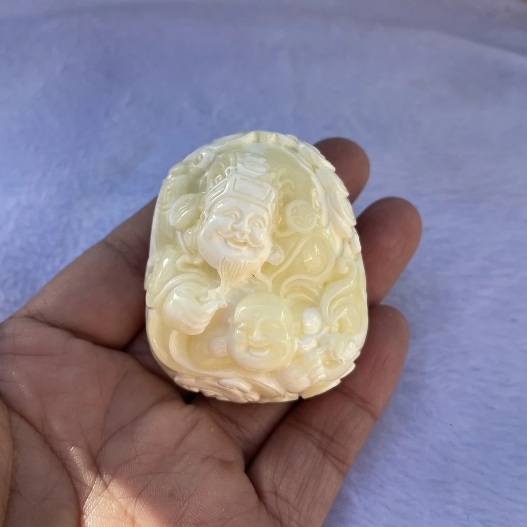 蜜蜡财神财富一生瓷白蜜蜡48.96g58.6/46.9/32.3㎜