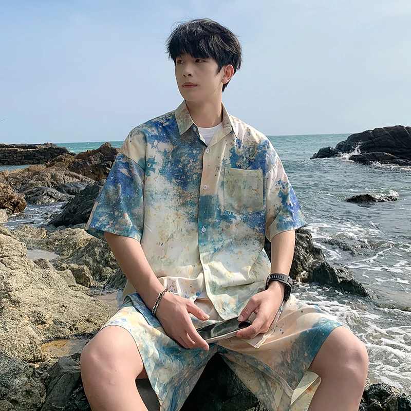 东方骆驼沙滩衬衫男短袖海边度假男装三亚旅行穿搭夏威夷情侣套装