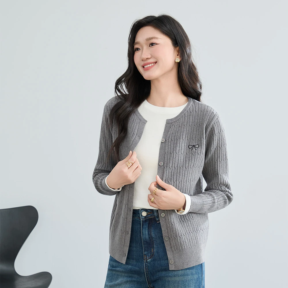 常规款秋季针织圆领毛针织衫简约休闲女装开衫百搭C8BK311X25231