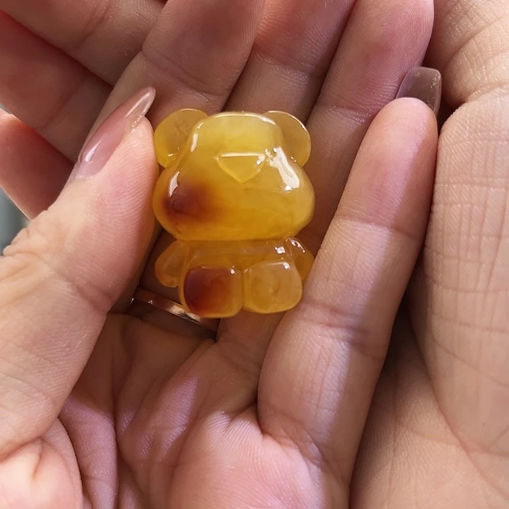 未镶嵌琥珀裸石微瑕小熊不退不换