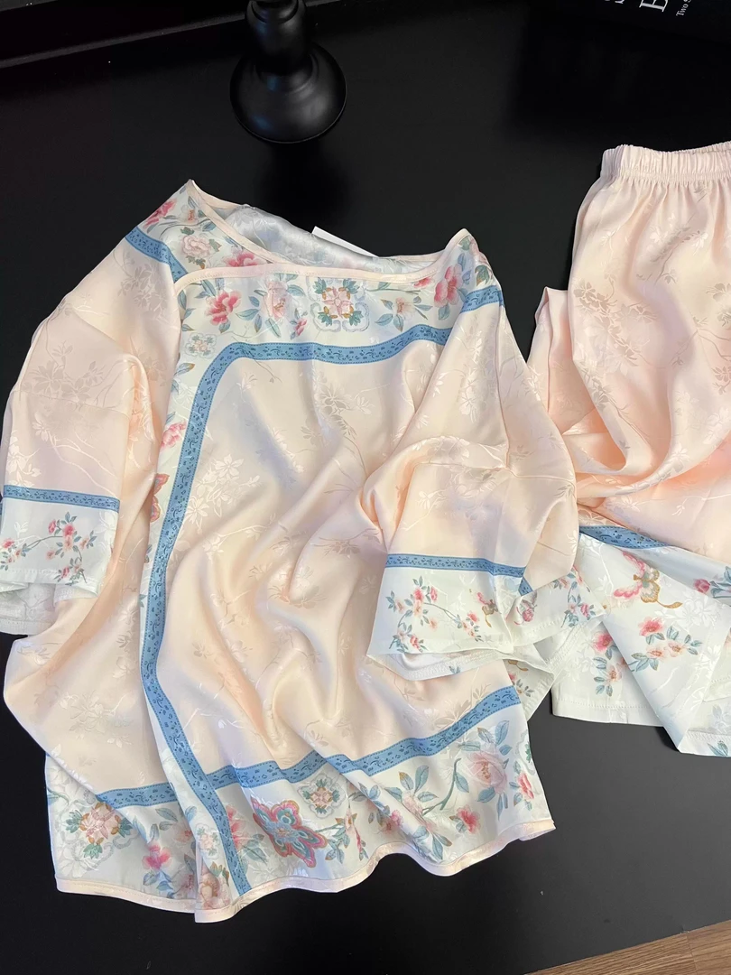 【DMXJ大梦想家】法式复古提花睡衣女夏季新款亲肤冰丝家居服两件套