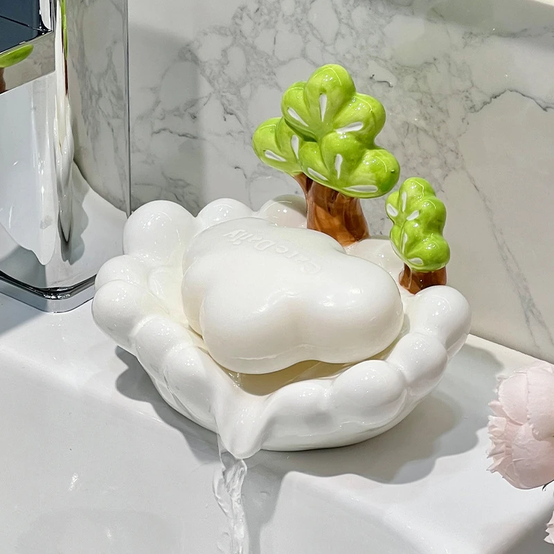 创意家用浴室卫生间陶瓷积水沥水新颖香皂盒青松肥皂置物架皂碟