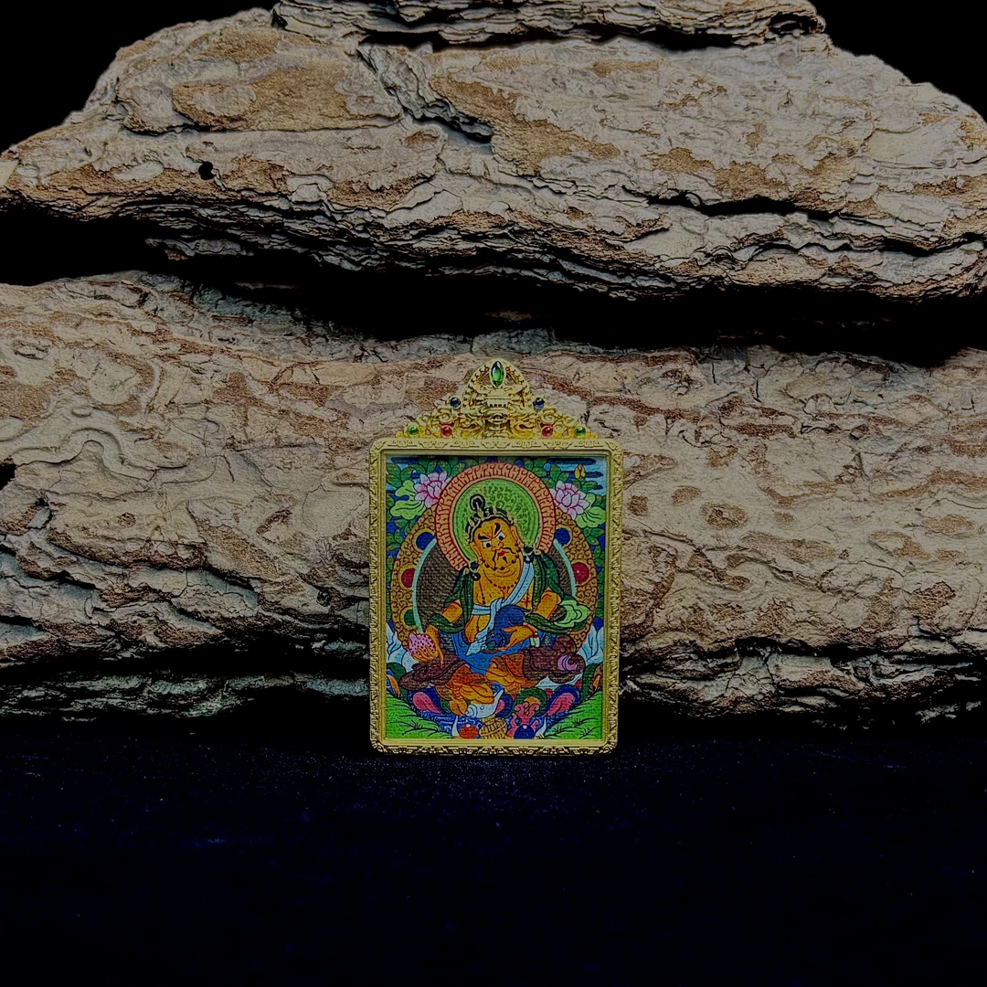 【唐卡】NB-037 纯手绘热贡唐卡随身吊坠黄财方卡