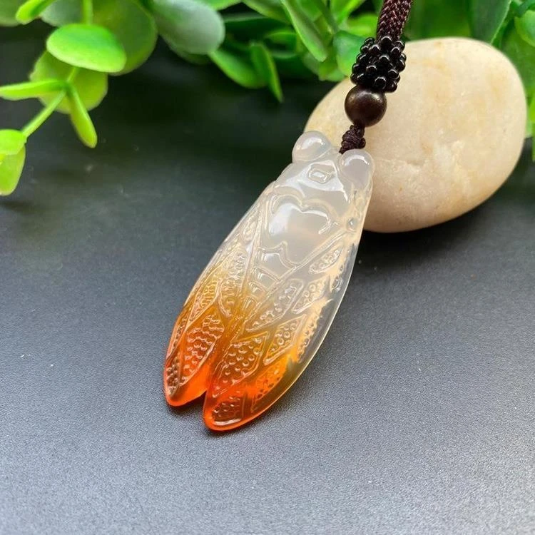 寿山石青海石一鸣惊人知了挂件吊坠纯手工寿山石雕摆件蝉冰种首饰