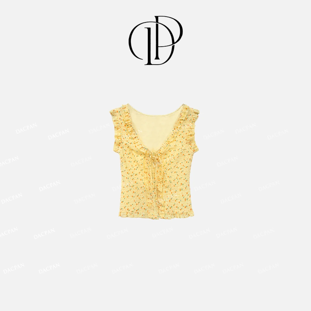 DACPAN-“小雏菊”木耳边花朵无袖上衣  2025/盼·PP 086