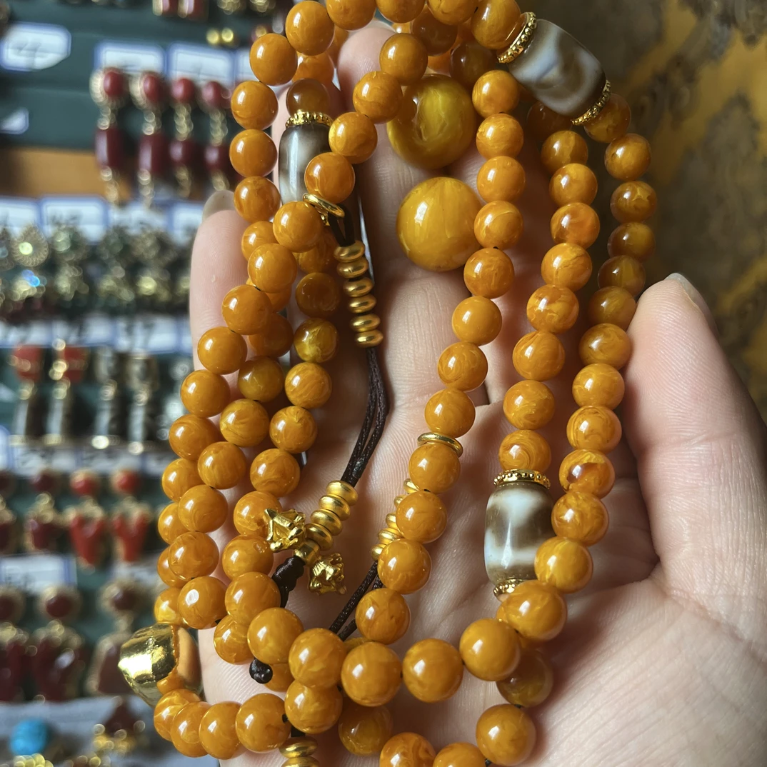 非金属树脂项链 非金属硅胶项链 防蜜蜡 暗橘色 108颗 轻盈 百搭