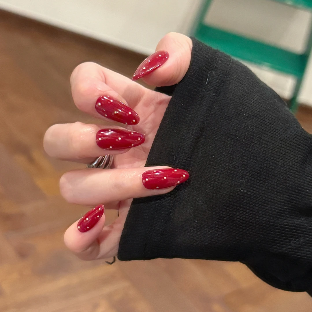 8057红波点两款颜色纯手绘高级纯手工穿戴甲美甲穿戴式