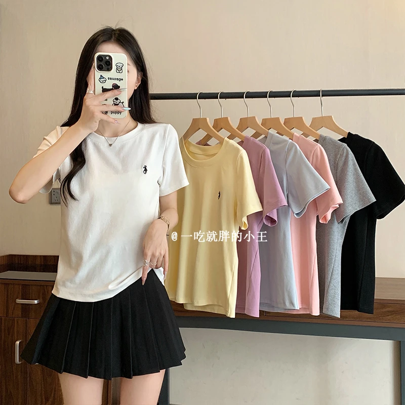 【小王家】短袖T恤夏季女2025新款韩版小马标百搭纯色圆领上衣3116