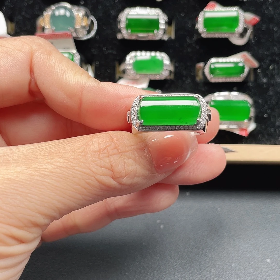 翡翠银S925镶嵌戒指男戒没运费险4058