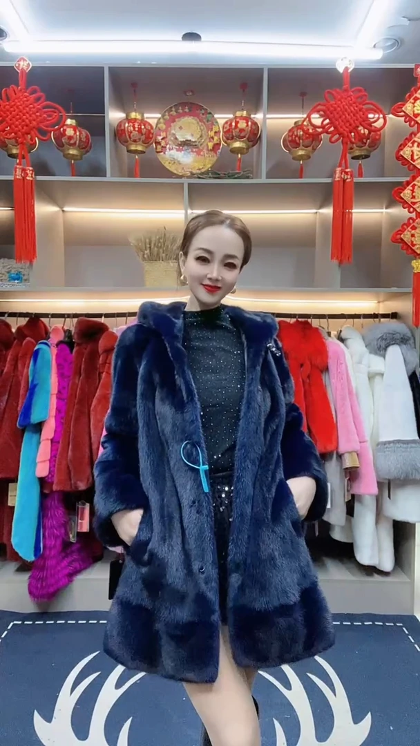 2024年新款进口水貂毛皮草修身显瘦整貂皮大衣女装中长款带帽外套