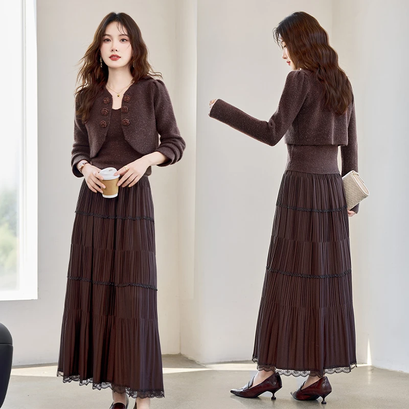 法式名媛风气质套装裙女2025年春秋新款优雅大气吊带半身裙三件套