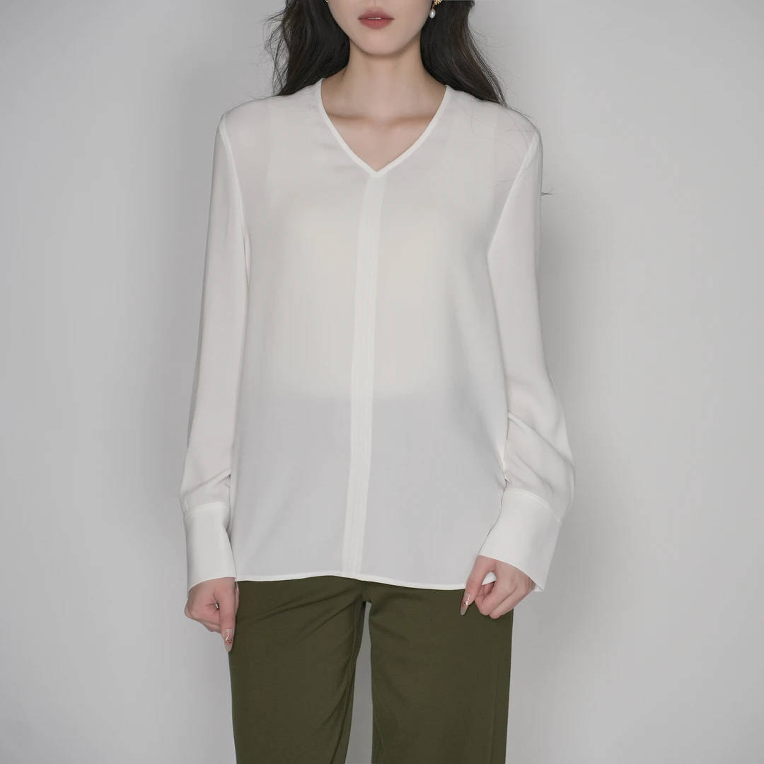 GIRDEAR/哥弟新款气质V领T恤上衣简约时尚百搭长袖针织衫130008