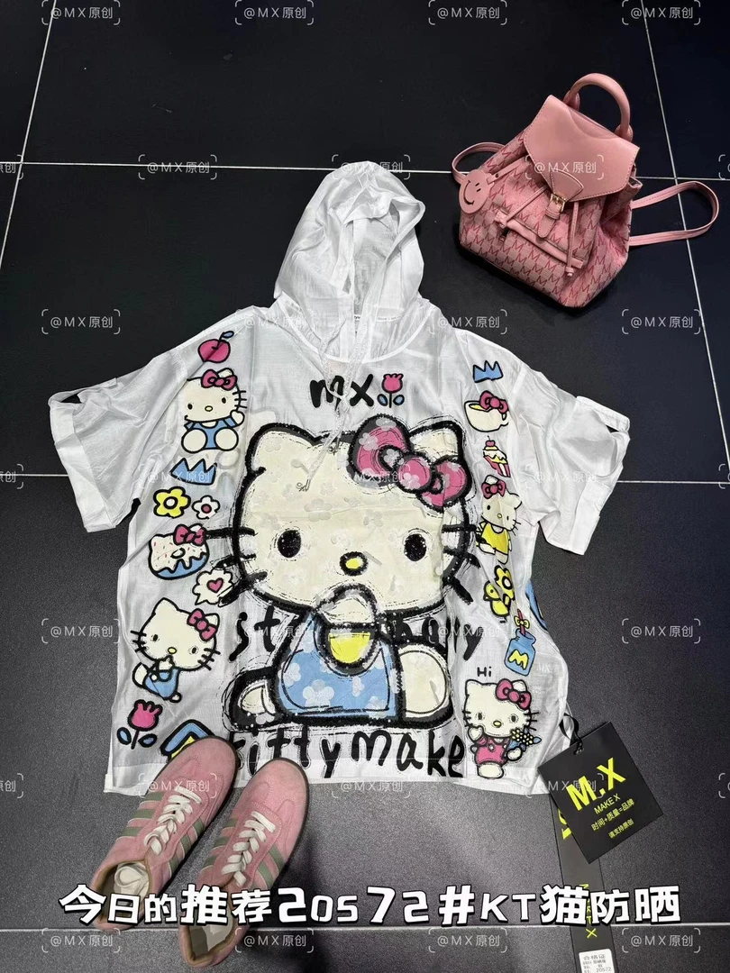 MX卡通T恤连帽网红夏款磨破透气欧美风印花短袖巴恩风20572