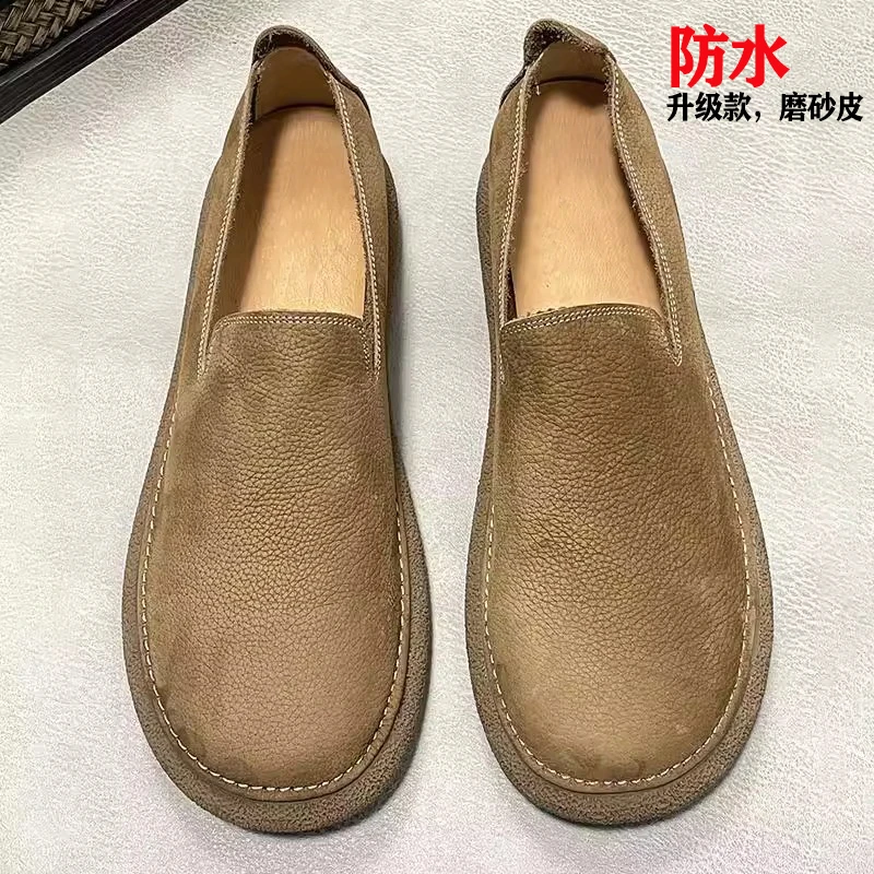 夏季新款男士大头真皮防水豆豆鞋头层牛皮软底乐福鞋一脚蹬懒人鞋