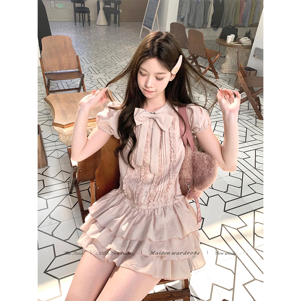 THETURE恋恋挞连衣裙2025新款短袖夏蛋糕裙法式小个子收腰公主裙