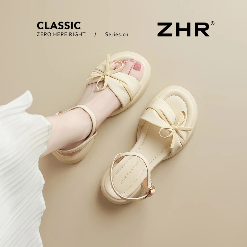 ZHR则则一字带凉鞋女夏季2025舒适外穿不累脚拖鞋法式踩屎感凉鞋