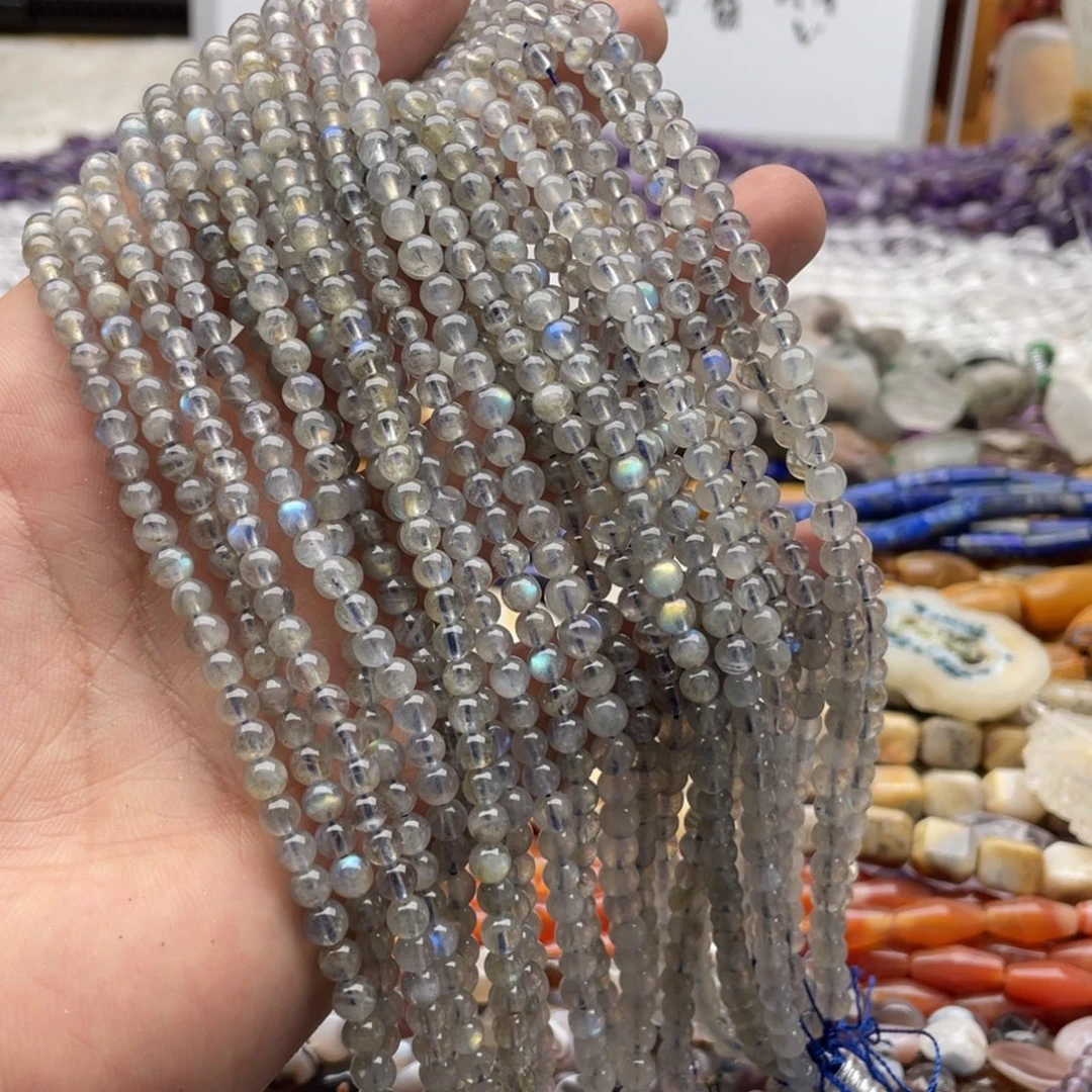 玛瑙/玉髓合金珠宝半成品一条装卡5+mm原矿灰月光圆珠