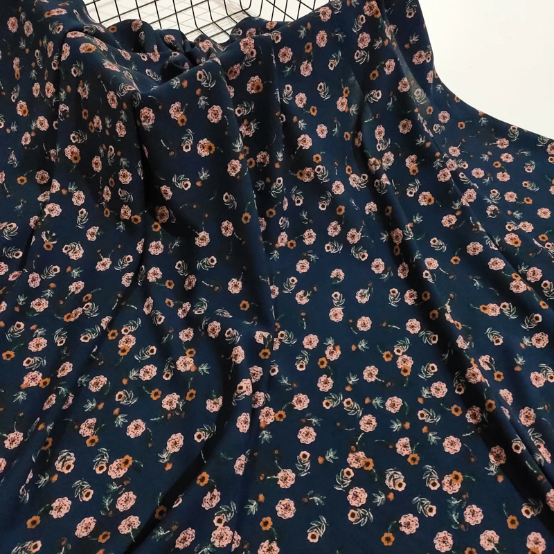 藏蓝/米花 雕印棉绸布料 夏季凉爽人造棉绵绸 服装连衣裙印花面料