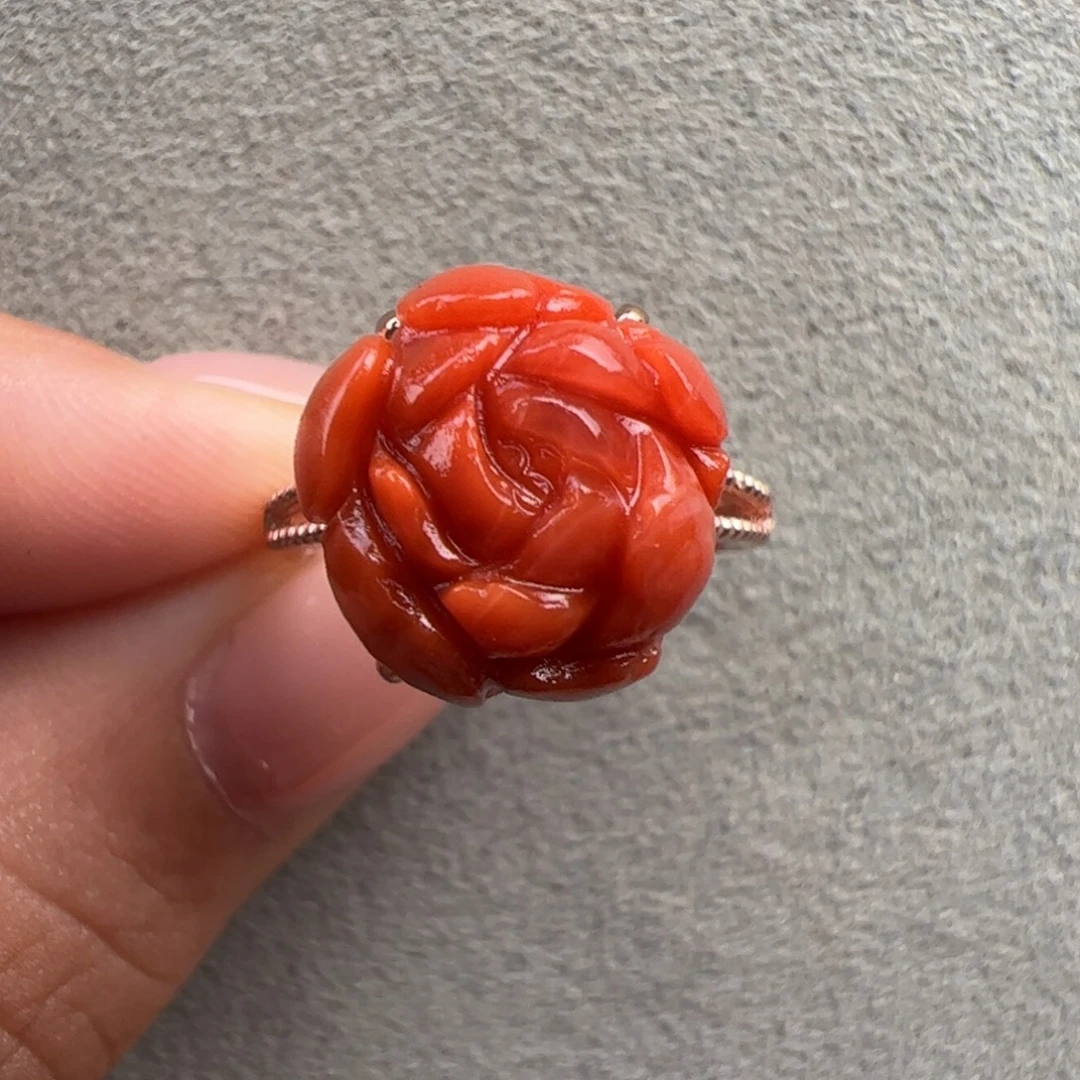 南红玛瑙银S925镶嵌（牡丹花戒指12+）